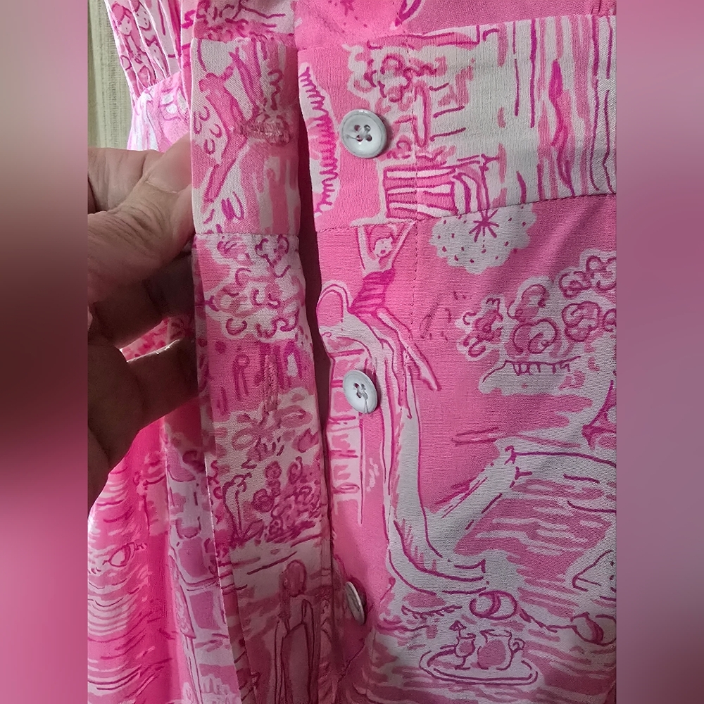 Lilly Pulitzer silk Palm Springs beach nudes swimmers story print dress - Picture 9 of 16